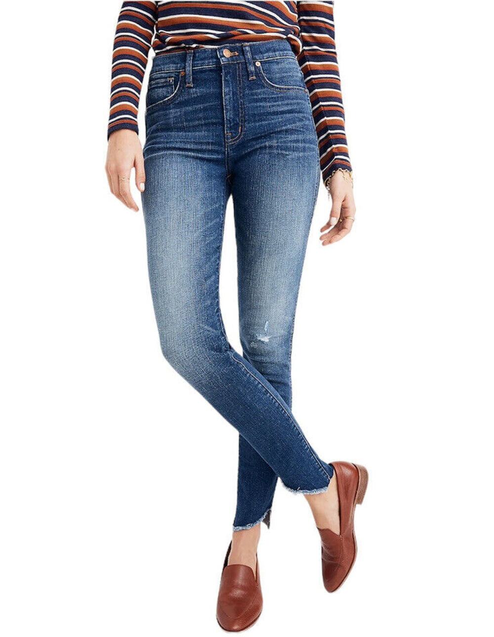 Madewell Womens 10” High-Rise Skinny Blue Denim Distressed Jeans Size 24